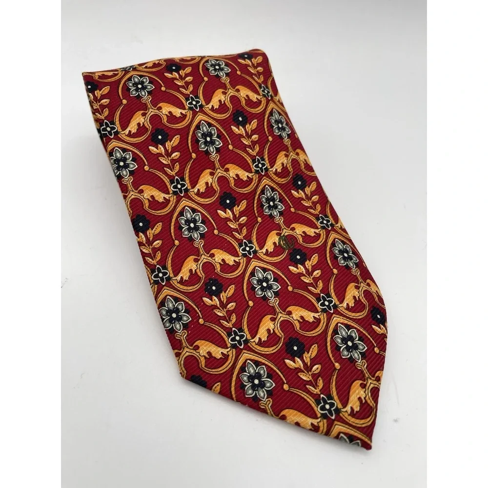 GUY LAROCHE Paris Men's Silk Necktie Designer Floral Red/Orange/Black 58